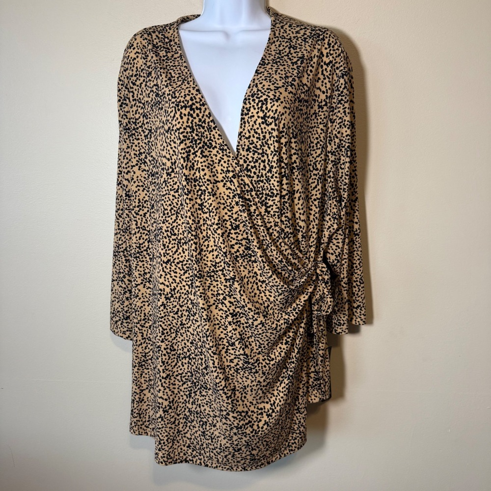Massini Women's 3X‎ Animal Print Wrap Top Blouse Long Sleeve Side Tie Sate Night